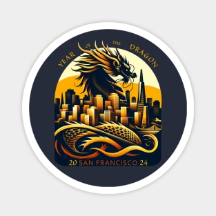 Majestic Dragon Over San Francisco - Year of the Dragon Art 2024 Magnet